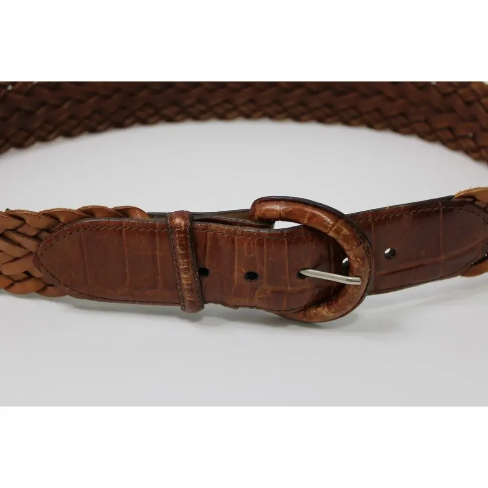 Brighton Belt Women's Size 28 Vintage 90s Brown Braided Woven Leather USA 42407